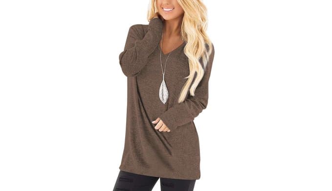Jescakoo Tunic Tops to Wear with Leggings Long Sleeve V Neck T Shirts Fall Outfits 2026 Casual Loose Fit S-3XL thumbnail 1