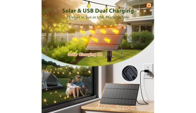 addlon 100FT 54LED Solar String Lights Outdoor Waterproof with Remote, USB thumbnail 2