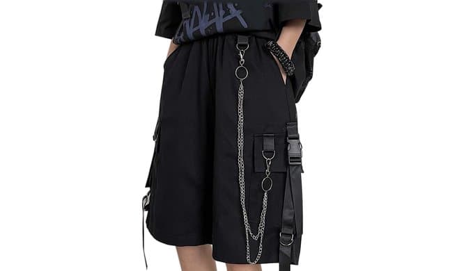 Black Cargo Pants for Women Street Harajuku Loose Straight Shorts Black Pants with Chains thumbnail 1