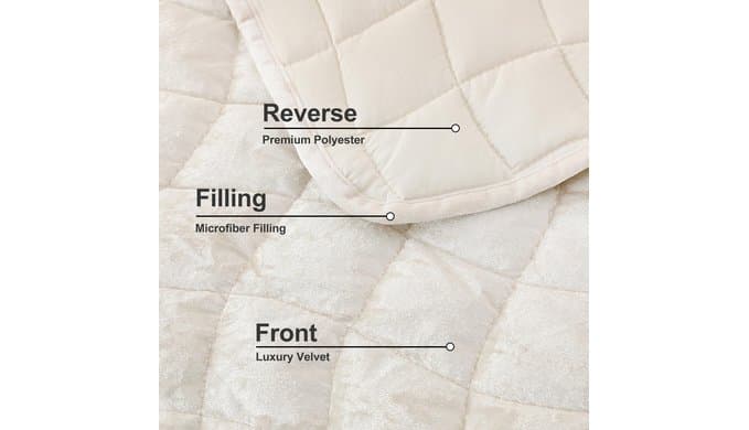 DOWNCOOL 3 Pieces Velvet Quilt Set King Size, Cream White thumbnail 5