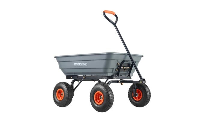 VEVOR Poly Garden Dump Cart 4 Cu.Ft. 600 lbs 4 Wheel Wheelbarrow Dump Wagon thumbnail 1