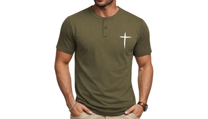 KESIHAN Christian Henley T Shirts for Men Cross Graphic Faith Casual Tee thumbnail 4