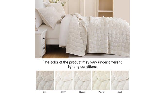 DOWNCOOL 3 Pieces Velvet Quilt Set King Size, Cream White thumbnail 4
