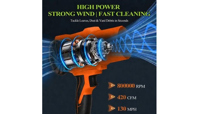 Cordless Leaf Blower, 800,000 RPM Electric Handheld Blower, Leaf Blower Cordless with 2×4.0Ah Batteries & Charger,Snow Blowers with 2-Nozzles for Patio,Lawn Care,Dust,Snow & Car Drying, Orange thumbnail 3