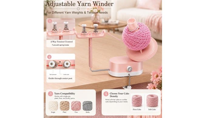 Electric Yarn Winder for Crocheting Cordless Automatic Rechargeable（Pink) thumbnail 3