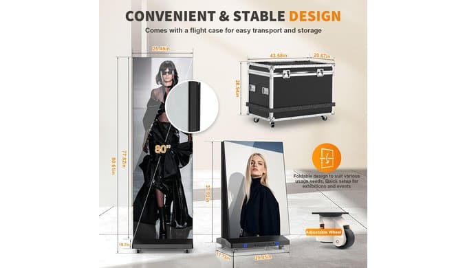 80" Seamless Splicing LED Display, Foldable Poster Screen with P1.86 Digital Signage Display LED Totem with USB/HDMI/WiFi/Remote thumbnail 4