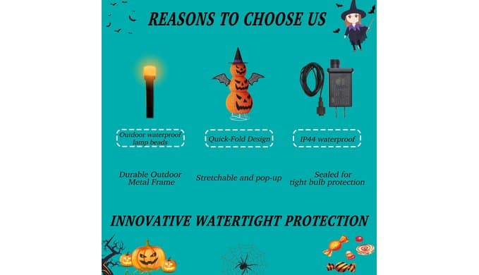 3FT-Halloween Decorations Outdoor – 37 Inch Collapsible Pumpkin Man with 40 LED Lights, Stretchable Pop Up Jack-o'-Lantern for Yard, Garden, Porch, Party Decor thumbnail 5
