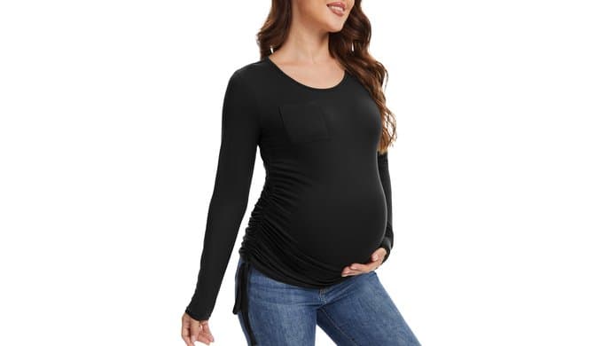 Happy Angel Maternity Shirts for Women,Long Sleeve Crew Neck Pregnancy Top