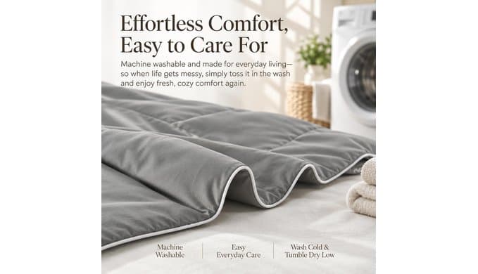 Percale Comforter, Breathable Blanket for Bed, Queen 90" x 90", Dark Gray thumbnail 5