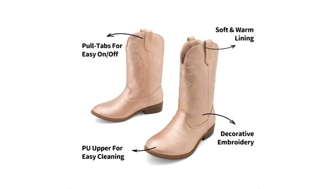 DREAM PAIRS Girls Boys Cowboy Cowgirl Boots thumbnail 4