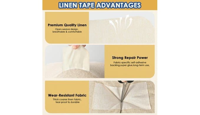 Self Adhesive Linen Fabric Repair Tape Kit, 4"x79" Upholstery Tape thumbnail 3