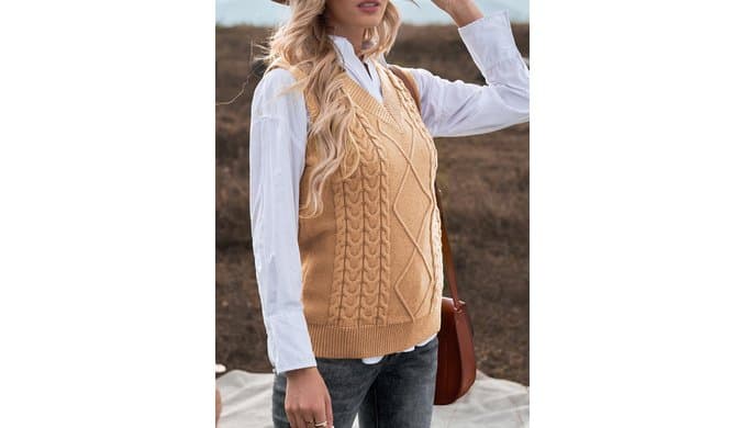 EVALESS Oversized Sweater Vest for Women V Neck Sleeveless Cable Knit Tops thumbnail 5