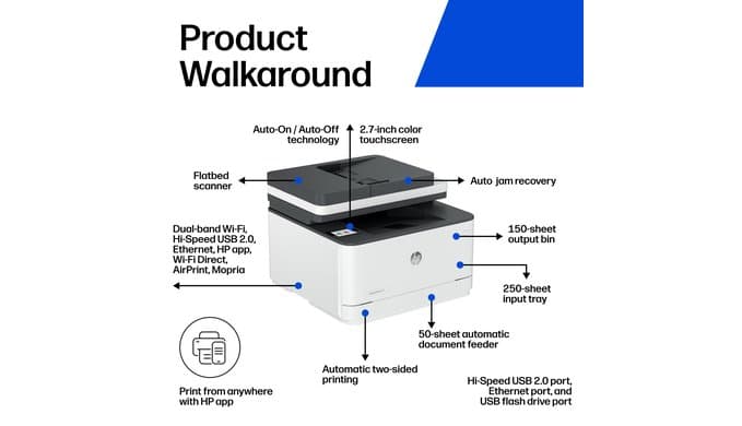 HP LaserJet Pro MFP 3101sdw Wireless Black and White All-in-One Laser Printer, Office Printer, Duplex, Best-for-Small Teams (9D2X4F) thumbnail 3