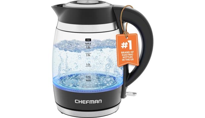Chefman Electric Kettle, 1.8L 1500W, Hot Water Boiler, Removable Lid for Easy Cleaning, Auto Shut Off, Boil-Dry Protection, Stainless Steel Filter, BPA Free, Borosilicate Glass Electric Tea Kettle thumbnail 1