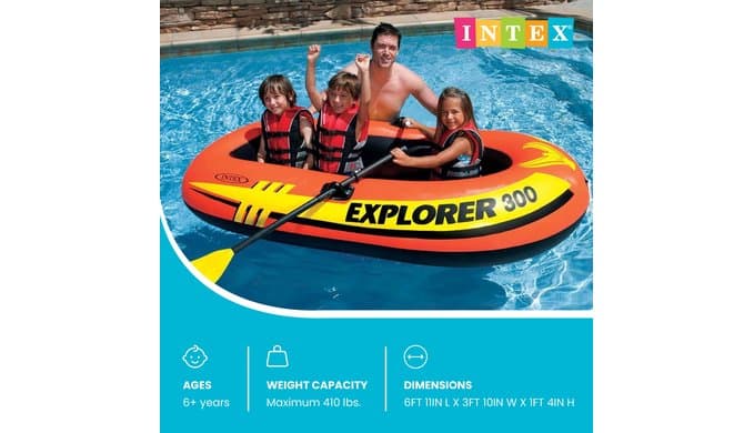 INTEX Explorer Compact Inflatable Boat Series: Dual Air Chambers – Welded Oar Locks – Grab Handles – Bow Rope – Sporty Design thumbnail 2