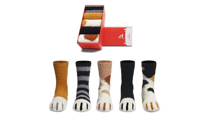 Fuzzy Socks for Women Cute Cat Paw 5 Pairs Winter Slipper Socks Girls Gifts thumbnail 1