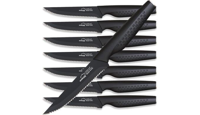 Steak Knives, Steak Knives Set of 8, Stainless Steel Steak Knife Set, Serrated Knives Dishwasher Safe, Elegant Black Mothers Day Gifts for Women thumbnail 1