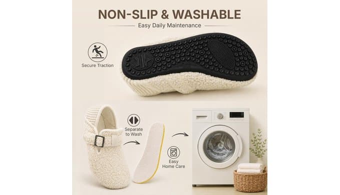 Slippers for Women Men – Adjustable Wide Diabetic House Slippers Comfy Fuzzy Teddy Fleece Slipper Socks Slip on House Shoes Non-Slip Indoor Outdoor for Home Travel Yoga Hospital thumbnail 5