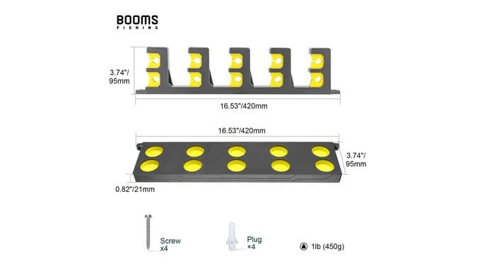 Booms Fishing Rod Holder for Garage: Wall Mount Fishing Pole Holders for Garage | Fishing Rod Rack Holds Up to 10 Rods, Vertical/Horizontal/Ceiling Fishing Pole Racks, WV4 Gray + Yellow thumbnail 2