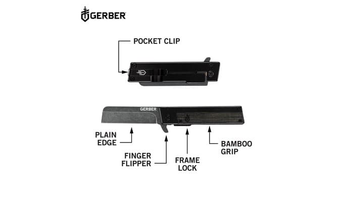 Gerber Quadrant EDC Folding Pocket Knife w/Clip, Plain Edge, Black Bamboo thumbnail 4