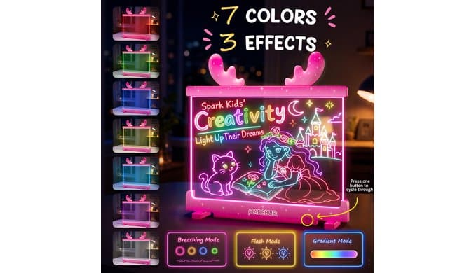 LED Drawing Board for Kids with Stand, 8 Markers, 10 Tracing Papers thumbnail 2