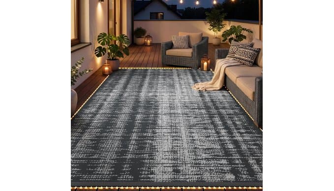 MontVoo Outdoor Rug Waterproof 6x9 ft with Strip Lights Outdoor Patio Rug Mat Reversible Plastic Straw Rug Outside Outdoor Rug for RV Camping Picnic Balcony Backyard thumbnail 1