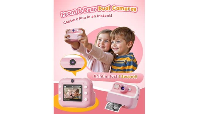 Instant Camera, Front Rear Dual Selfie Kids Camera with 1080P Videos, Holiday Birthday Gifts for Kids Age 3-12, Toddler Portable Travel Print Digital Camera Toy for 4 5 6 7 8 9 Year Boys Girls thumbnail 3