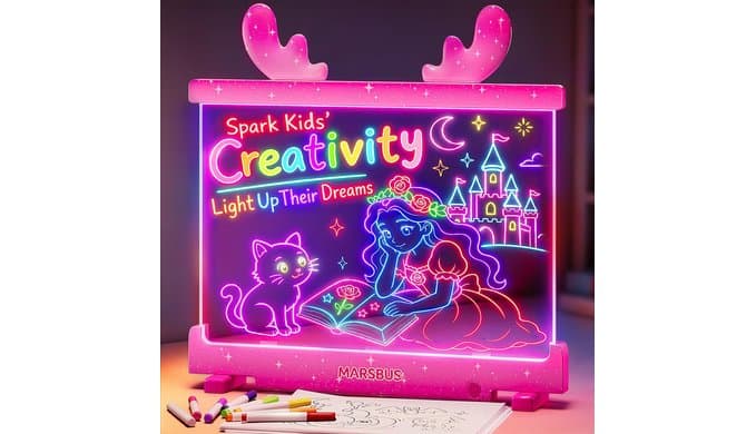 LED Drawing Board for Kids with Stand, 8 Markers, 10 Tracing Papers