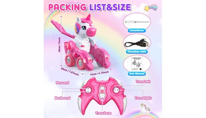 2-in-1 Unicorn RC Car to Walking Unicorn w/Lights, Gift for Girls thumbnail 2
