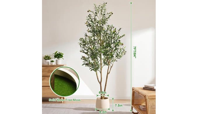7FT Artificial Olive Tree with Lights & Planter, Tall Faux Olive Plant thumbnail 2
