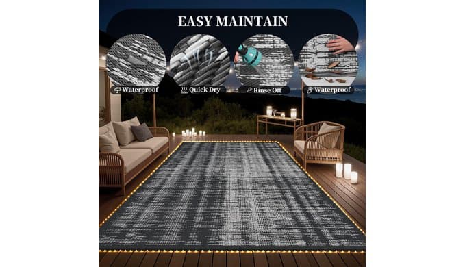 MontVoo Outdoor Rug Waterproof 6x9 ft with Strip Lights Outdoor Patio Rug Mat Reversible Plastic Straw Rug Outside Outdoor Rug for RV Camping Picnic Balcony Backyard thumbnail 4