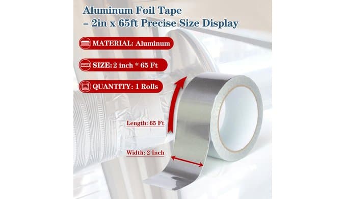 Aluminum Foil Duct Tape(2 inch x 65 Feet, 3.9 mil), Insulation Adhesive Metal High Temperature Heavy Duty Waterproof HVAC Tape, Silver for Ductwork, Dryer Vent, HVAC, Sealing thumbnail 2