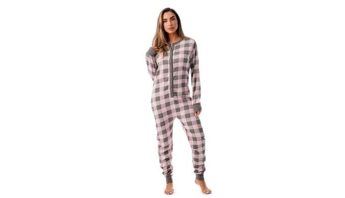 #followme Womens Henley Thermal Onesie Buffalo Plaid and Tie Dye