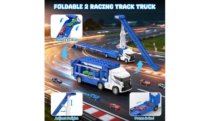 Race Track Truck Toy with 6 Die-Cast Cars for Toddler Boys Ages 3-5 thumbnail 3