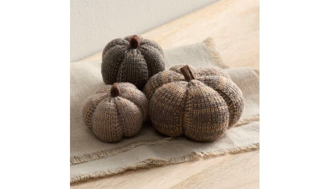 Set of 3 Cozy Mini Knit Pumpkins (Cobblestone Multi-Size Set) thumbnail 2