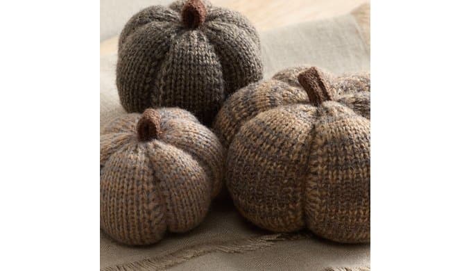 Set of 3 Cozy Mini Knit Pumpkins (Cobblestone Multi-Size Set) thumbnail 3