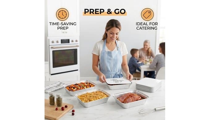 50 Pack Aluminum Pans with Cardboard Lids, 8.3"x6.2", 2.25 LB thumbnail 2