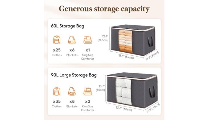 Lifewit 6 Pack Clothes Storage Bins with Lids, Foldable Blanket Storage Bags with Zippers, Clear Window and Reinforced Handles, Closet and Organization for Clothing, Sweater, Comforter, Bedding thumbnail 2