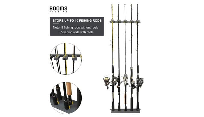 Booms Fishing Rod Holder for Garage: Wall Mount Fishing Pole Holders for Garage | Fishing Rod Rack Holds Up to 10 Rods, Vertical/Horizontal/Ceiling Fishing Pole Racks, WV4 Gray + Yellow thumbnail 3