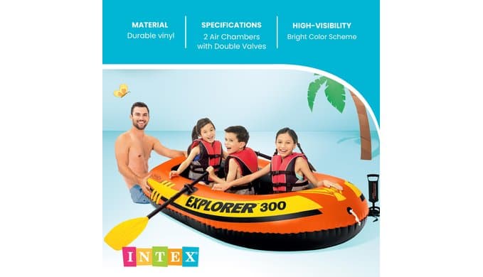 INTEX Explorer Compact Inflatable Boat Series: Dual Air Chambers – Welded Oar Locks – Grab Handles – Bow Rope – Sporty Design thumbnail 4