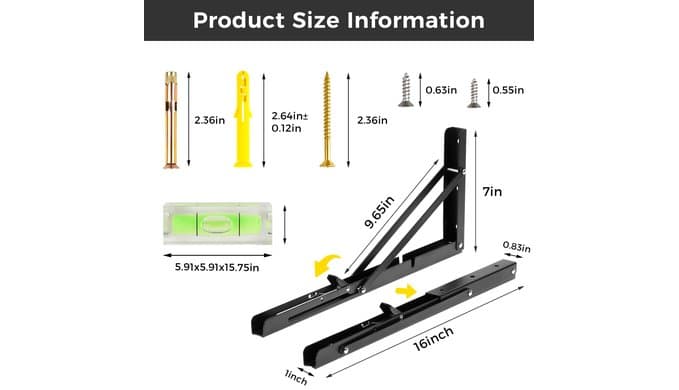 16 Inch Folding Shelf Brackets, 2 Pack Shelf Bracket Wall Mounted thumbnail 2
