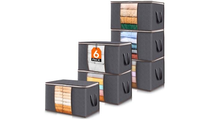 Lifewit 6 Pack Clothes Storage Bins with Lids, Foldable Blanket Storage Bags with Zippers, Clear Window and Reinforced Handles, Closet and Organization for Clothing, Sweater, Comforter, Bedding thumbnail 1