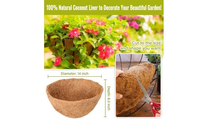 6 Pack 14 Inch Hanging Basket Coco Liners Replacement, Round thumbnail 3
