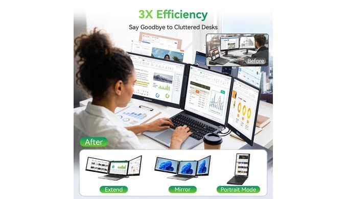 Blackview Laptop Screen Extender, 14" 1080P FHD IPS Triple Portable Monitor, Ultra-Slim Travel Dual Monitor Fit for 13"-17.3" Laptops, USB-C Plug&Play Extended Screen for Windows/Mac/Android/Switch thumbnail 3