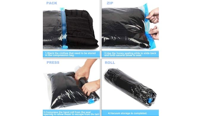 Compression Bags - Travel Accessories - 10 Pack Space Saver Bags - No Vacuum or Pump Needed - Vacuum Storage Bags for Travel Essentials - Home Packing-Organizers (Blue) thumbnail 2