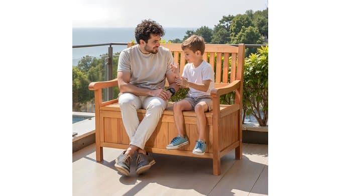 VEVOR Outdoor Storage Bench, 2-Person Wooden Storage Bench, 33 Gallons Deck Box with Side Handle, Supports up to 705 lbs, Outdoor Seating & Porch Decor, for Patio Garden Balcony Yard thumbnail 2