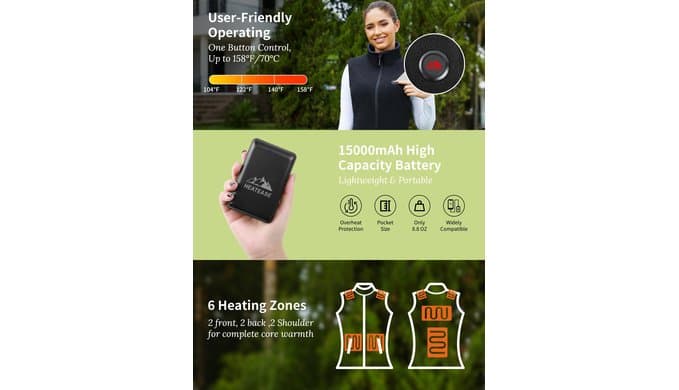 Reversible Heated Vest for Women with 12V Battery, Electric Rechargeable Fleece Heating Jacket for Outdoor Camping,Car thumbnail 4