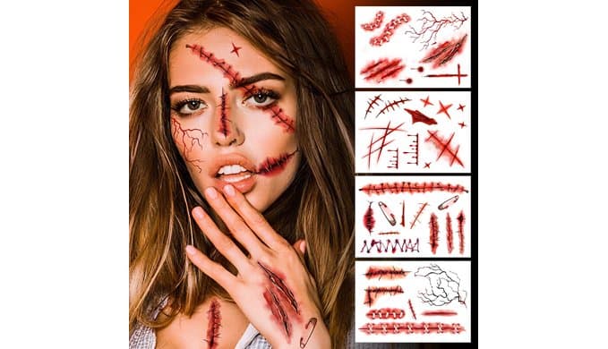 Halloween Zombies Fake Scars Temporary Tattoos, Makeup Kit for Adults thumbnail 1