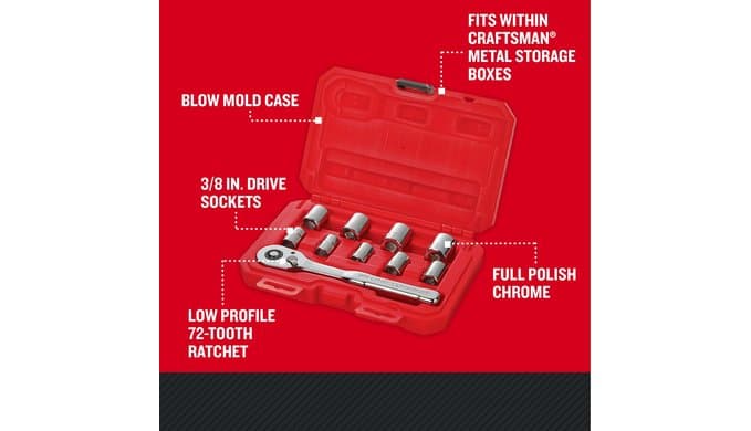 CRAFTSMAN Mechanics Tool Set, Metric, 3/8 Inch Drive, 10 Piece (CMMT34564) thumbnail 2