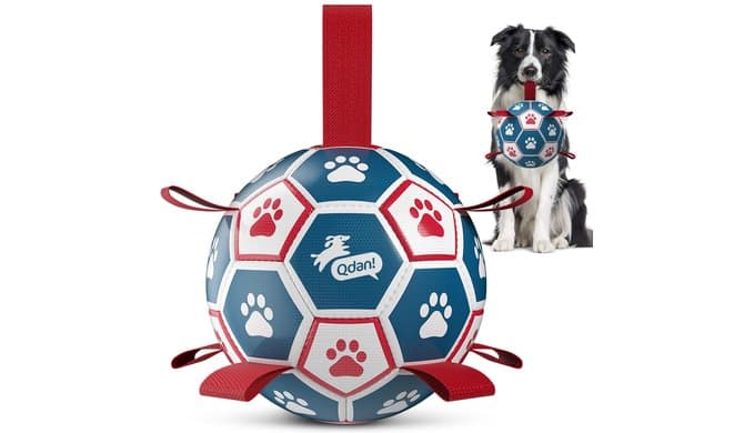 QDAN Dog Balls, 6 Inch Dog Soccer Ball with Straps, Herding Balls for Dogs thumbnail 1
